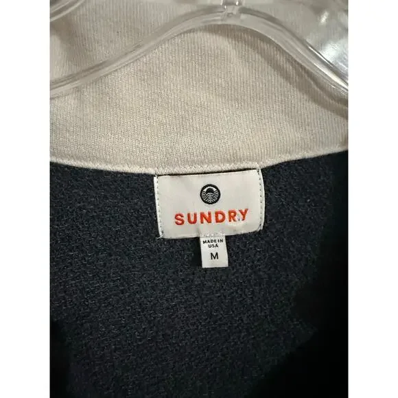 Sundry Vintage Terry Popover Polo Sweatshirt Blue Stars Size Medium - Picture 7 of 10